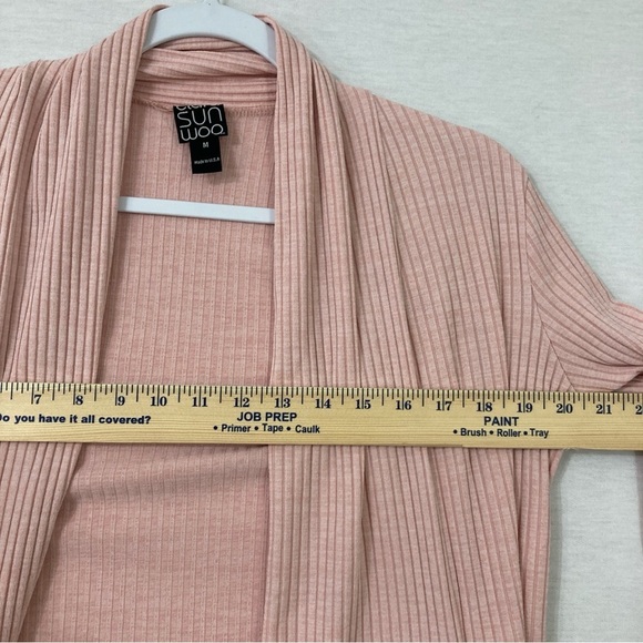 Clara Sun Woo Light Pink Open Front Rib Knit Stretch Cardigan Medium - Picture 6 of 9